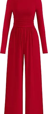 PRETTYGARDEN Women's Dressy Casual Long Sleeve Crewneck Wide Leg Jumpsuit Romper Overall Spring Outfit 2026