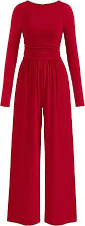 PRETTYGARDEN Women's Dressy Casual Long Sleeve Crewneck Wide Leg Jumpsuit Romper Overall Spring Outfit 2026
