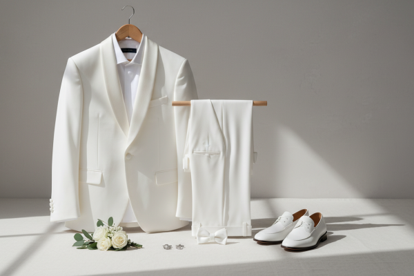 white tuxedo wedding
