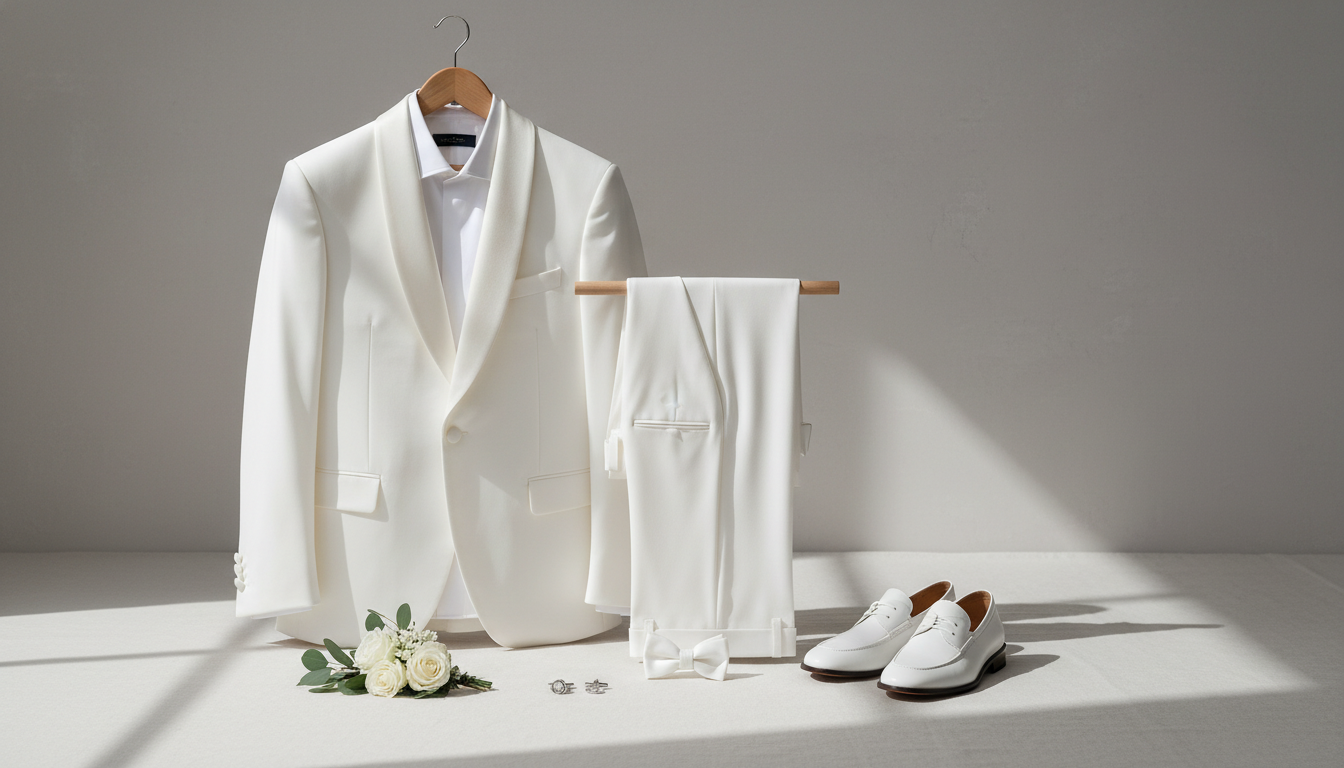 white tuxedo wedding